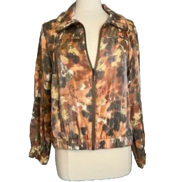Ruby Rd Jacket Abstract Print Rust Green Full Zip Womens Size 8 Mock Neck - Picture 1 of 6